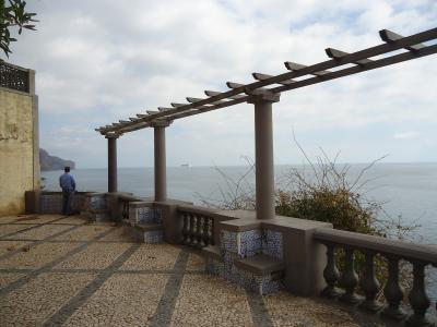 Pergola terrace of Miradouro do Socorro overlooking the Atlantic in Funchal, Madeira